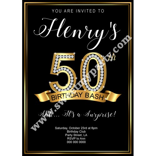 50th 60th 40th 30th Birthday Invitation,Gold Diamonds Birthday Invitation,(1ab)